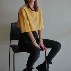 t-shirt bieber femme coffret couture - modèle prêt-à-coudre - version crop top jaune