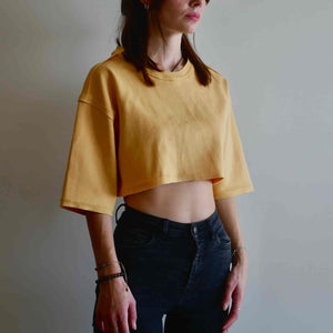 t-shirt bieber femme coffret couture - modèle prêt-à-coudre - version cropped jaune zinc