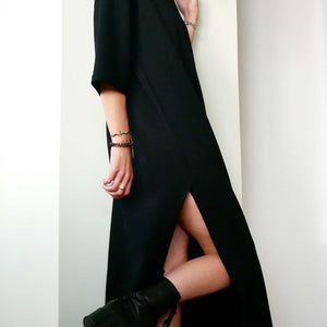 t-shirt bieber femme coffret couture - modèle prêt-à-coudre - version maxi robe à fentes noire